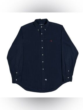 Vintage Ralph Lauren cotton navy red pony chamois button down shirt mens large